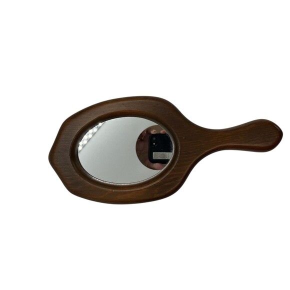 Vintage Mirror Hand Painted Wooden Floral Cherries Butterfly Handheld Vanity - Picture 10 of 13